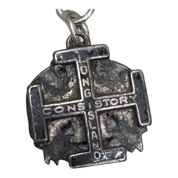 Vintage Sterling Silver Masonic Scottish Rite 32 Degree Pendant Long Island .75" - Picture 2 of 5